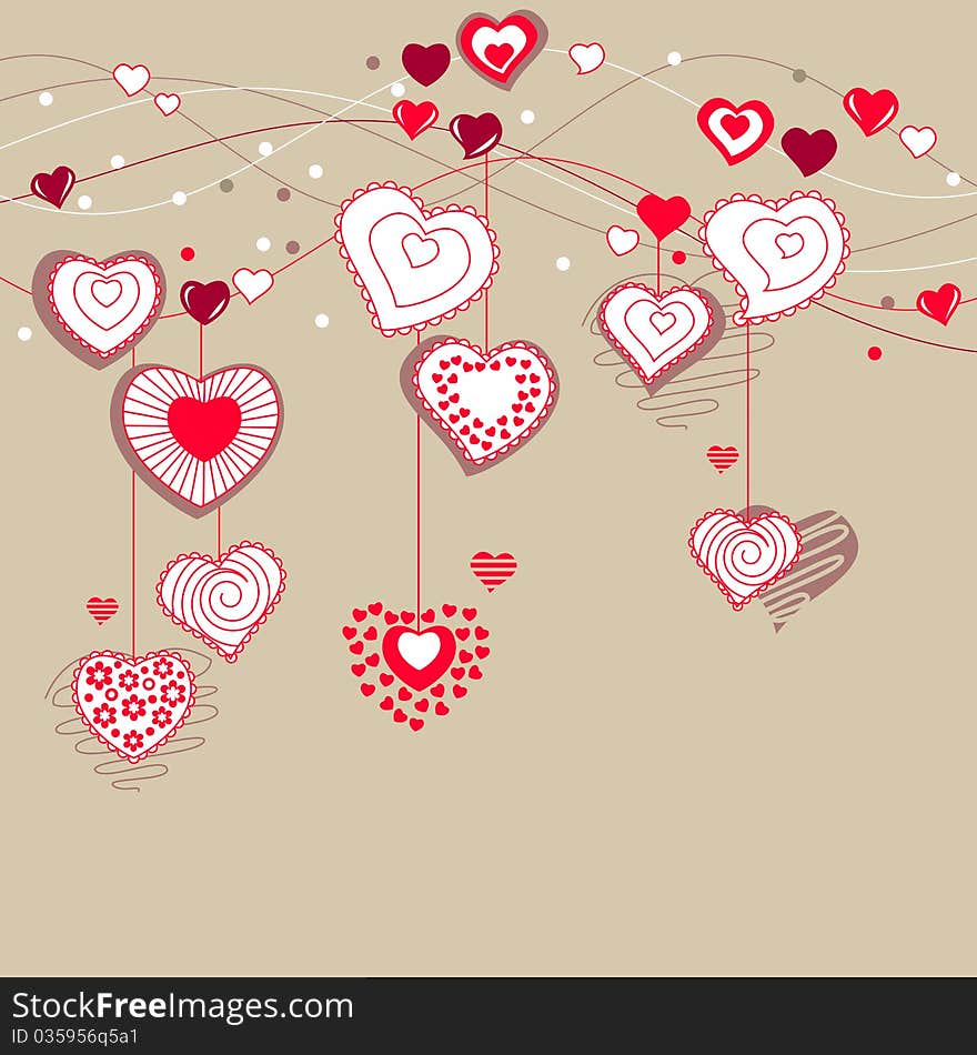 Valentine greeting card with different red hearts. Valentine greeting card with different red hearts