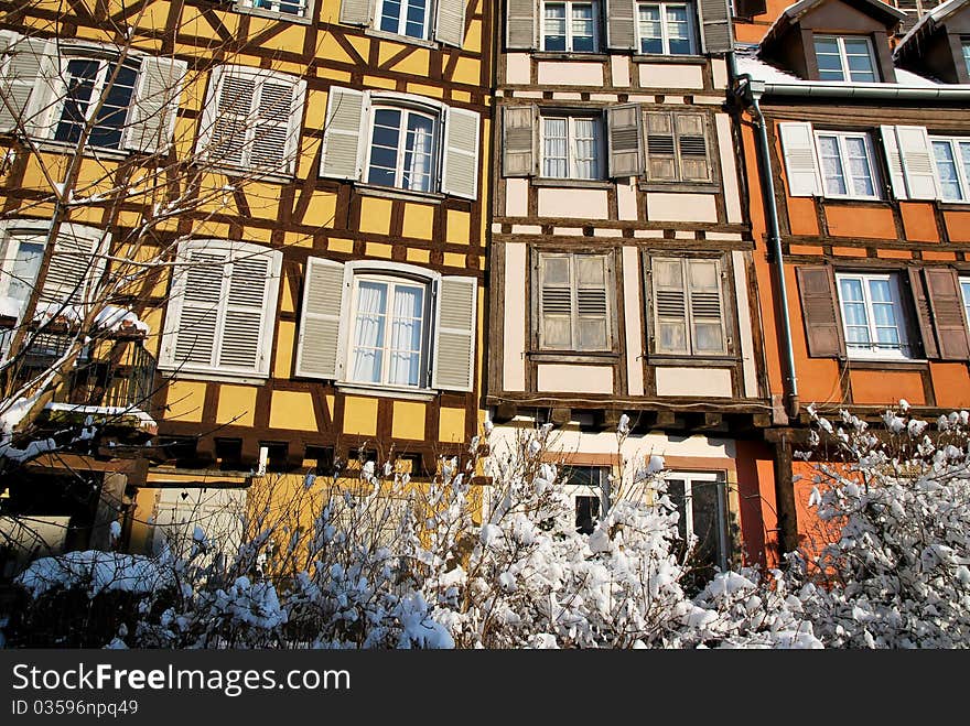 Snow On Houses Of Strasbourg During Winter