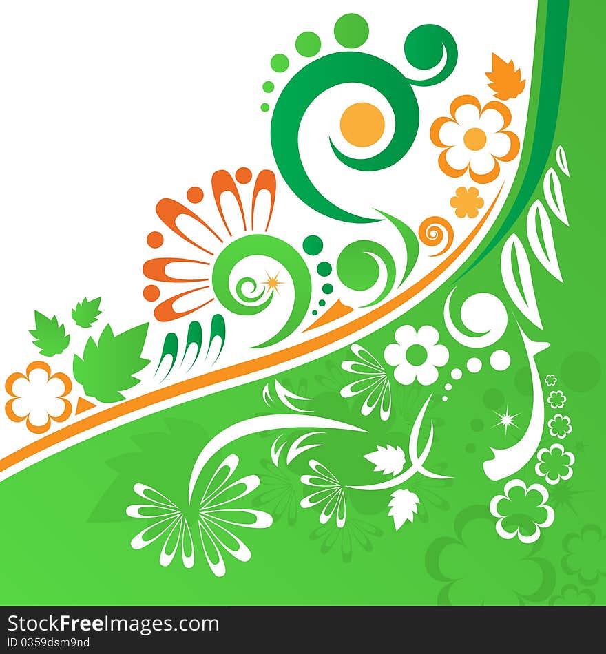 Green and orange colors design floral background