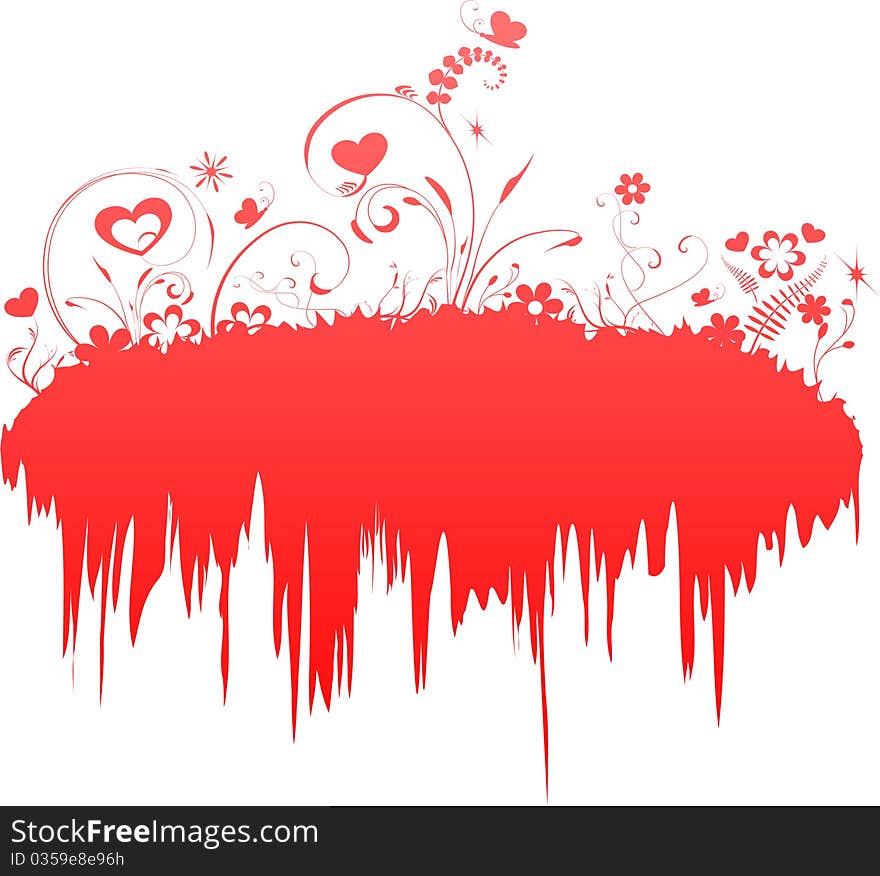 Red designer island with hearts and flowers. Red designer island with hearts and flowers