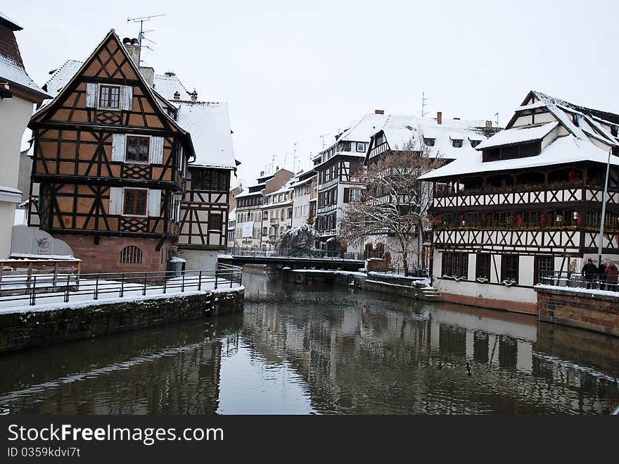 The houses reflection in Strasbourg during winter