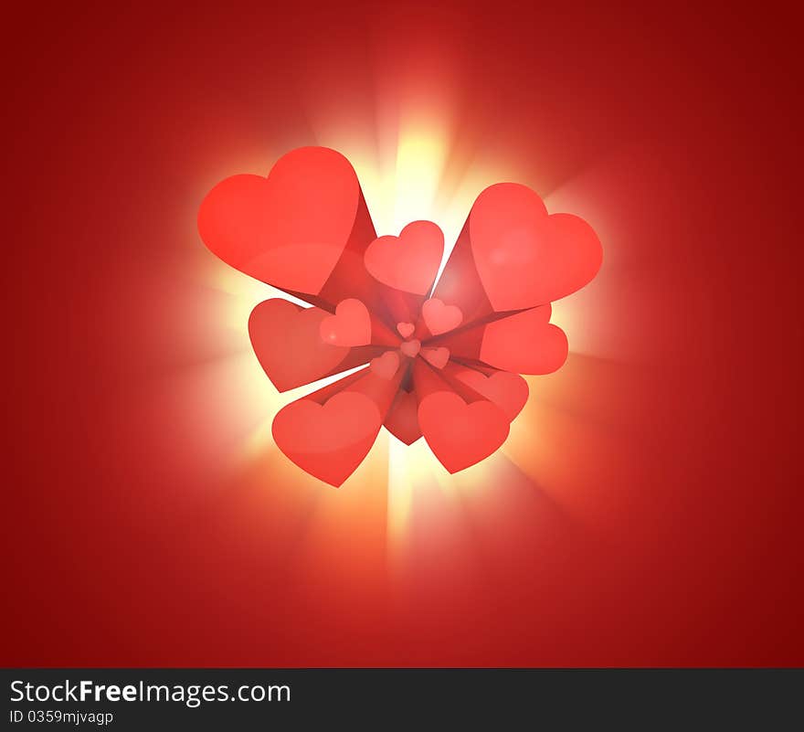 Red hearts on red background