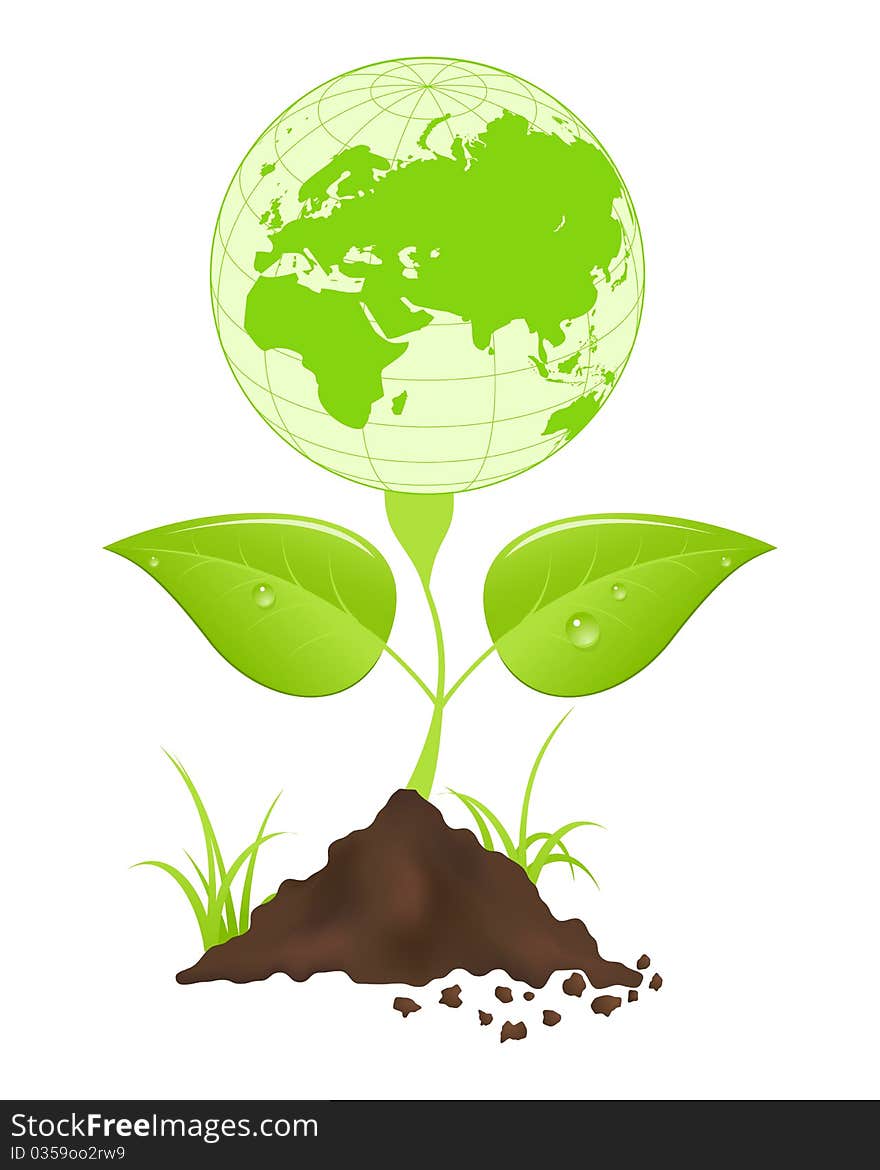 Symbolic image with green earth globe and leaves. Vector illustration. Symbolic image with green earth globe and leaves. Vector illustration.