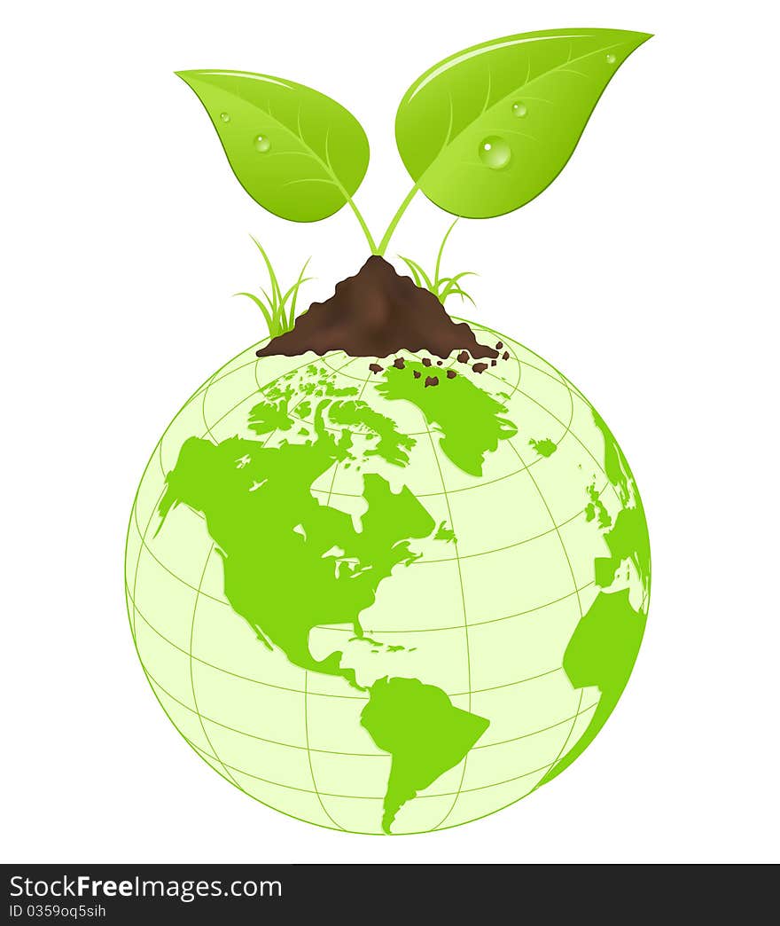 Symbolic image with green earth globe and leaves. Vector illustration. Symbolic image with green earth globe and leaves. Vector illustration.