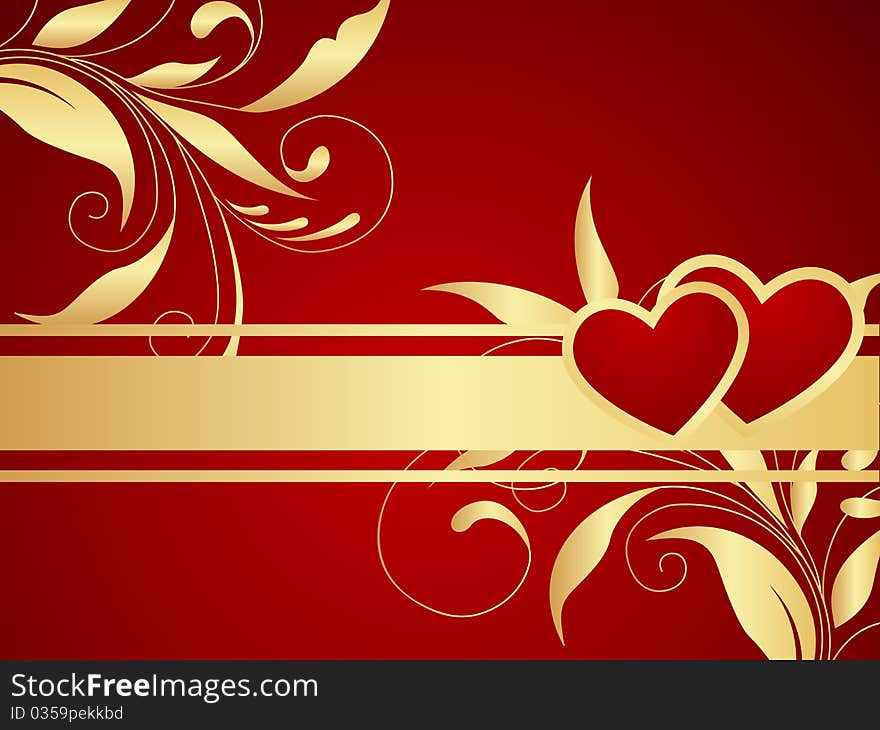 Red  Valentine background. Floral branch pattern.