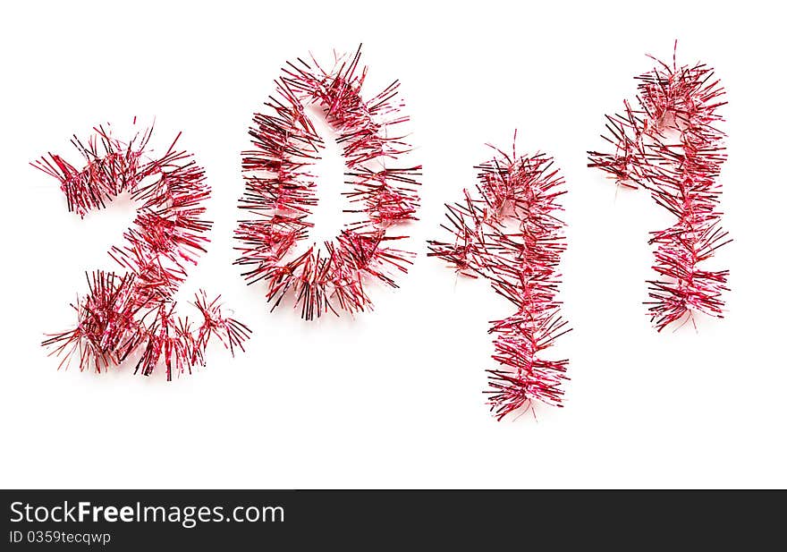 Red tinsel forming year 2011 against white background. Red tinsel forming year 2011 against white background.