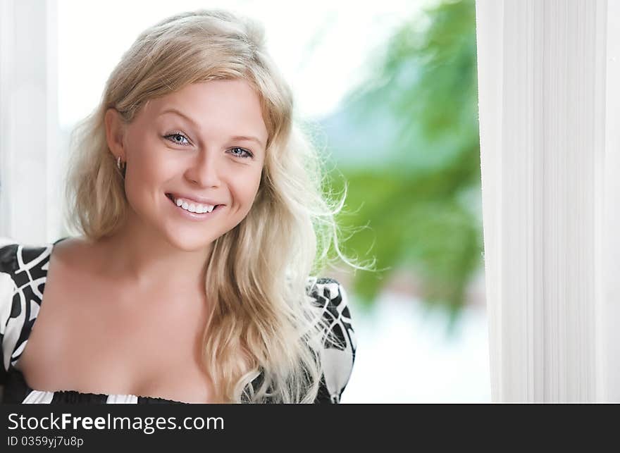 High key portrait of young beautiful woman  in summer environment. High key portrait of young beautiful woman  in summer environment