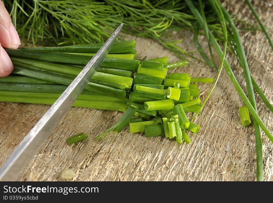 Cutting fresh civre for cooking