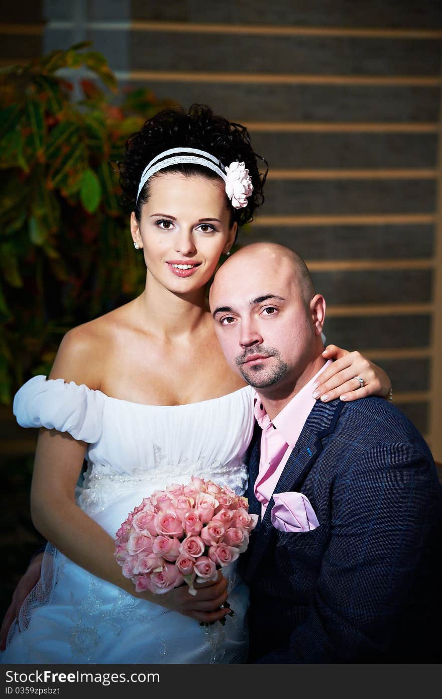 Happy bride and groom on wedding day