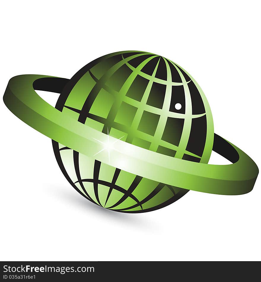 Illustration, abstract green globe on black background