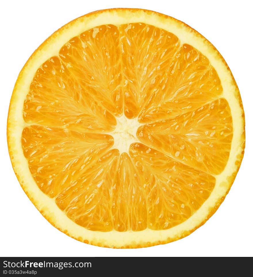 Macro of orange isolated on white background