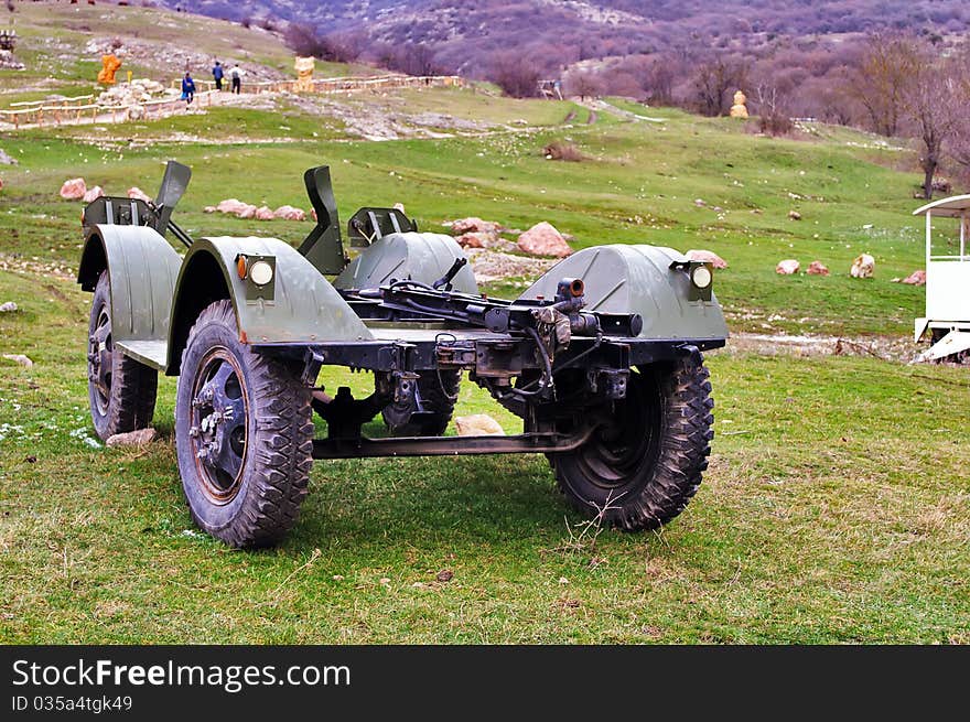 Remnants of an old military jeep in the Crimean mountains