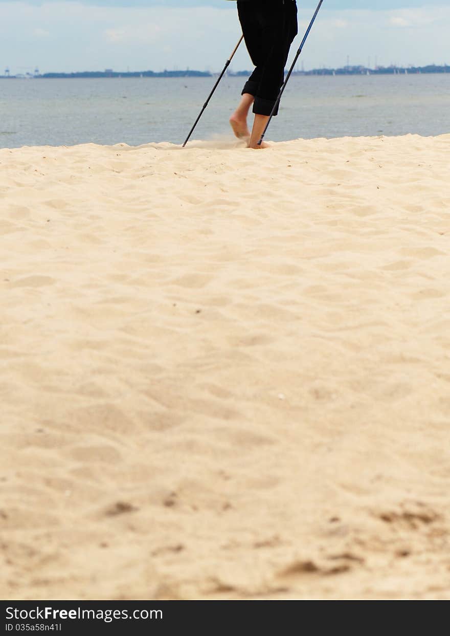 Nordic Walking On The Beach