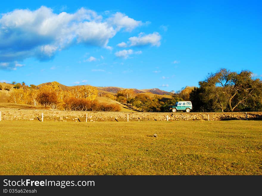 Grass with house and cloud under blue sky. Grass with house and cloud under blue sky.