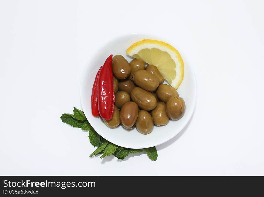 Green Olives with Chilli, Mint and Lemon