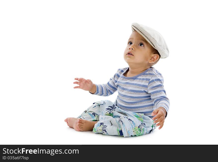 Cute little boy with cap, isolated on white background