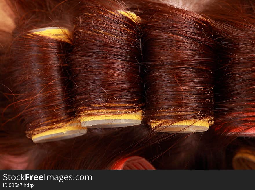 Close-up of curlers in hair