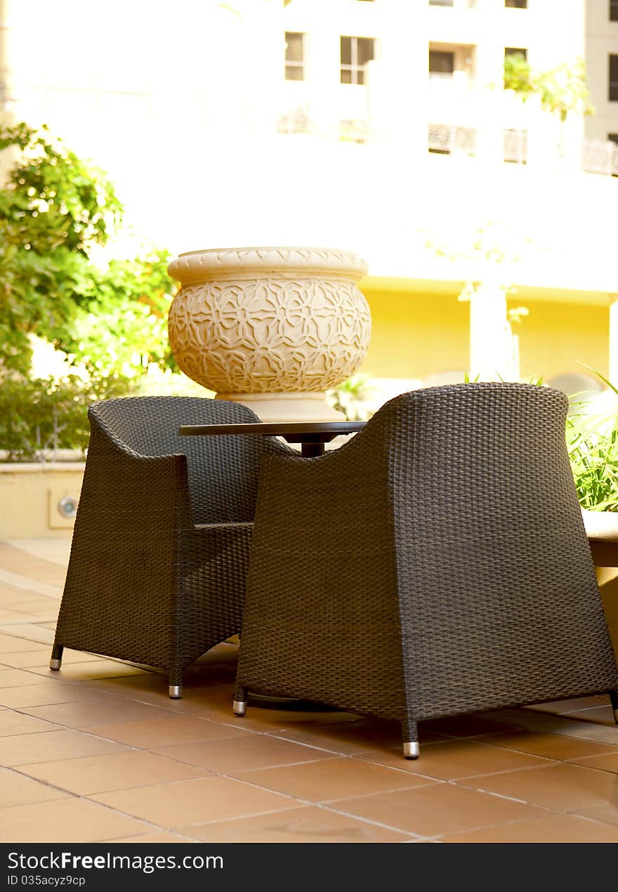 Two chair and table in cafe outside. Two chair and table in cafe outside