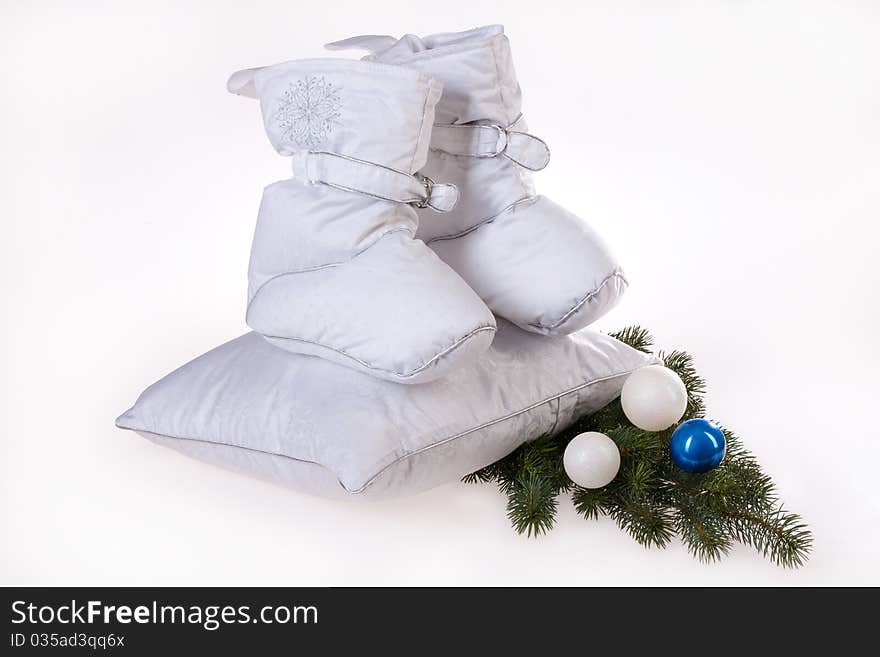 Down Shoes, Pillows And New Year Tree