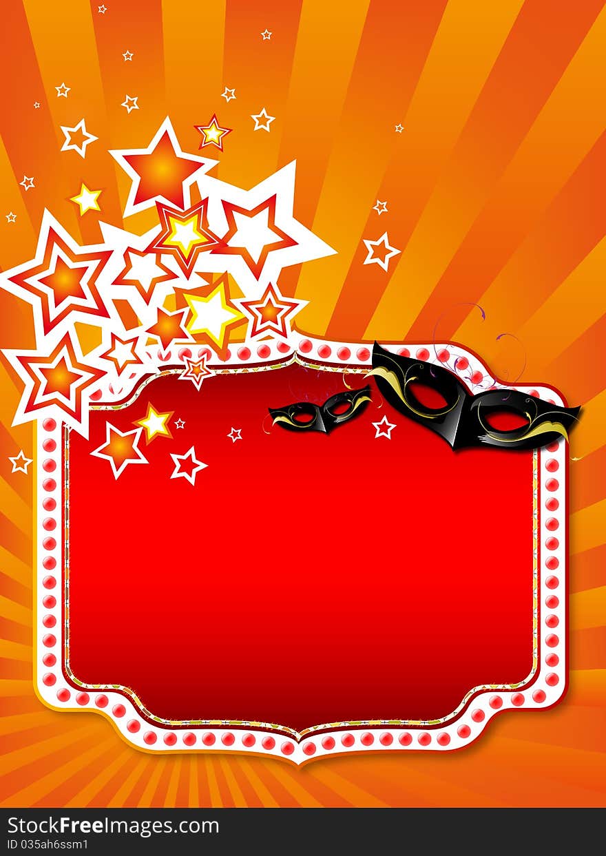 Carnival card with mask and stars. Carnival card with mask and stars