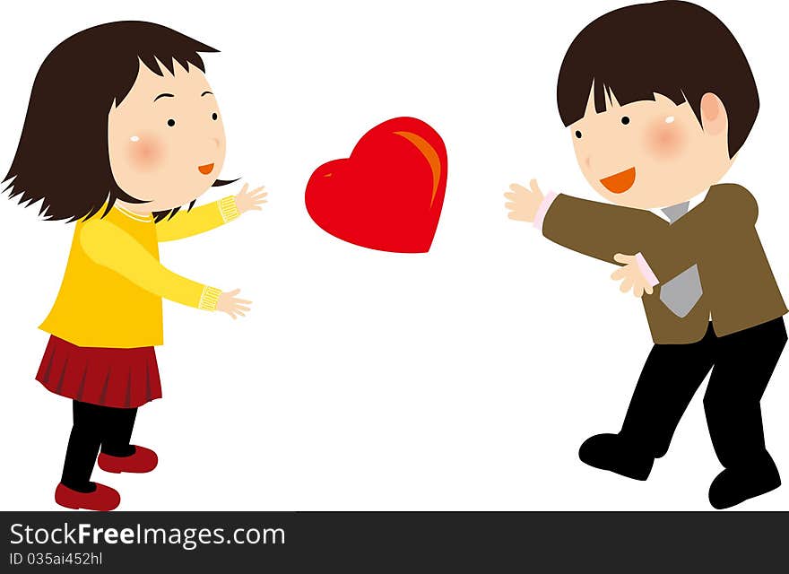 illustration of Boy and girl and a big red heart