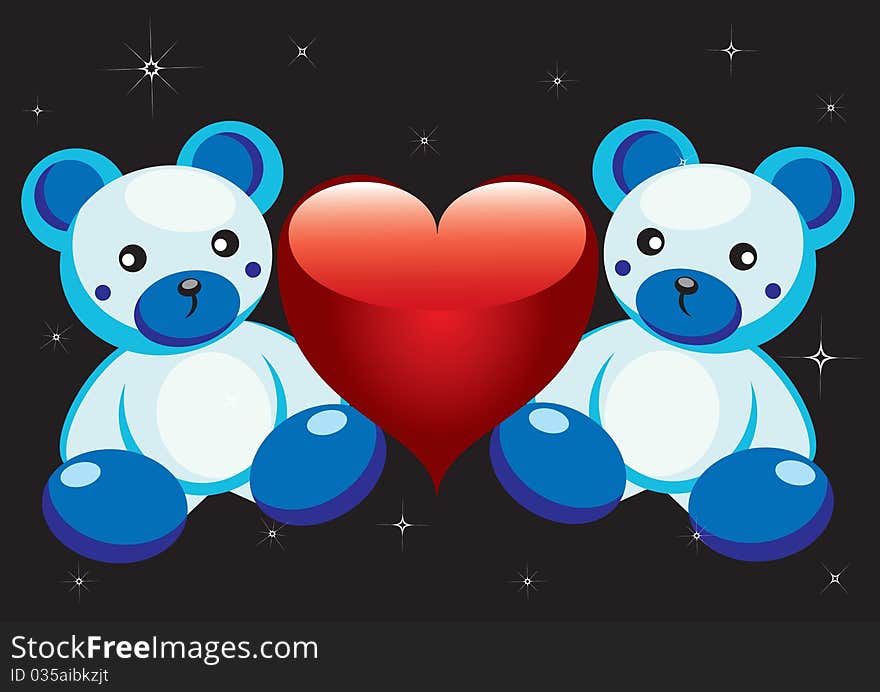 White bears and red heart.