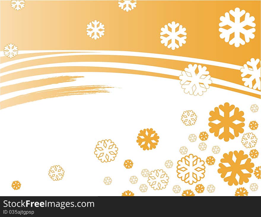 Abstract orange background with snowflakes and  stripes. Abstract orange background with snowflakes and  stripes