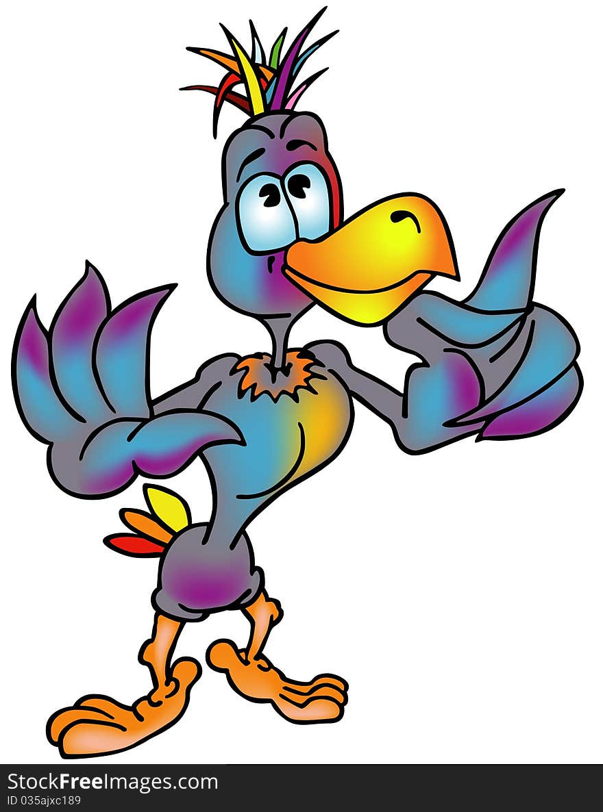 Rainbow Bird - colored cartoon illustration,