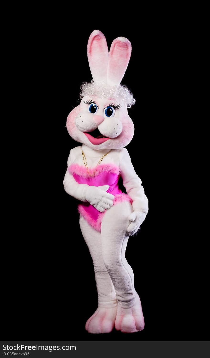 Bunny girl mascot costume confused on black