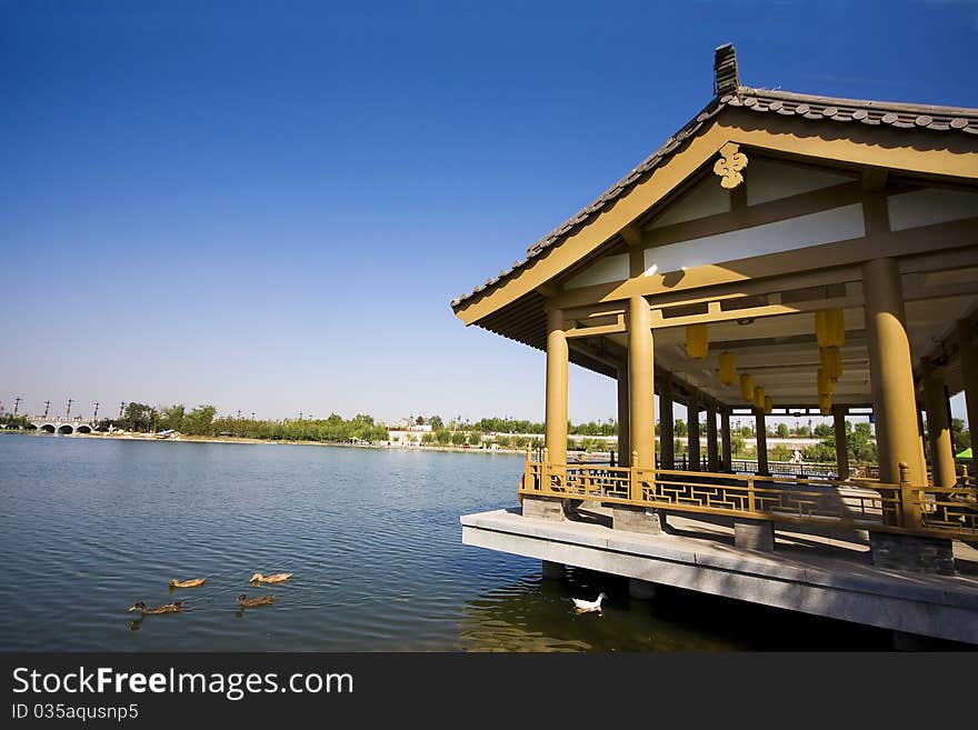 Qujiang Pool Relic Park is used to be a royaly park in Tang Dynasty at about 1400 years ago. It is occupied by lakes, trees and pavilions. The scenery is quite beautiful and now it's famous for a good place to relax.