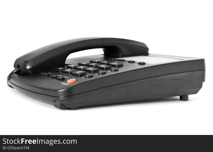 Black telephone isolated on white with reflection