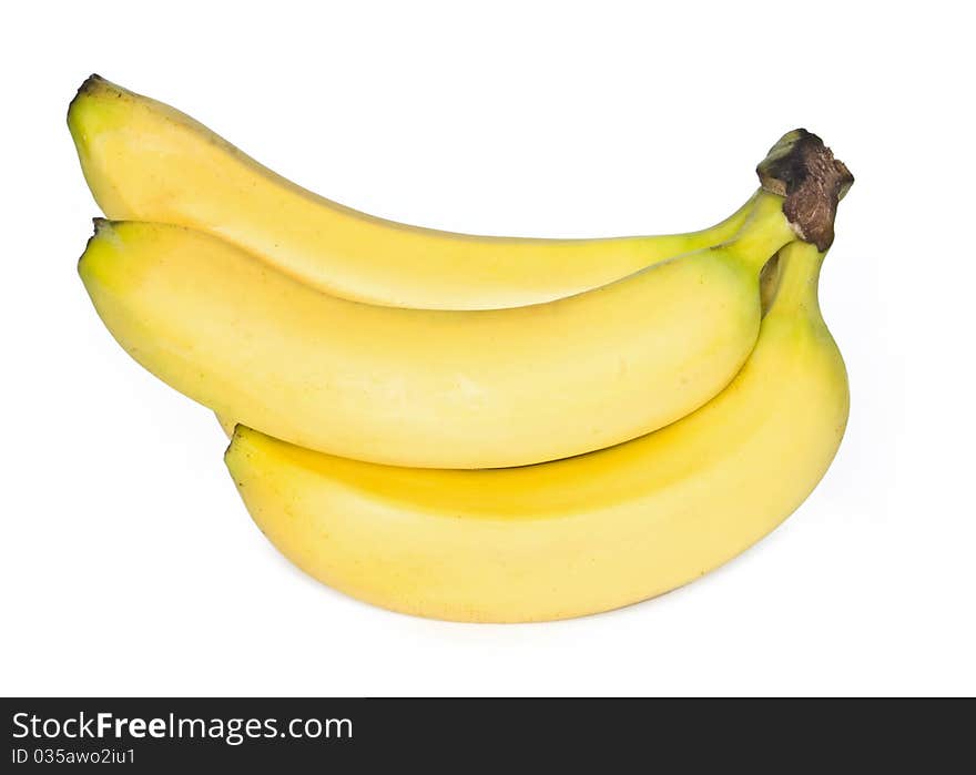 Bunch of ripe yellow bananas on white background