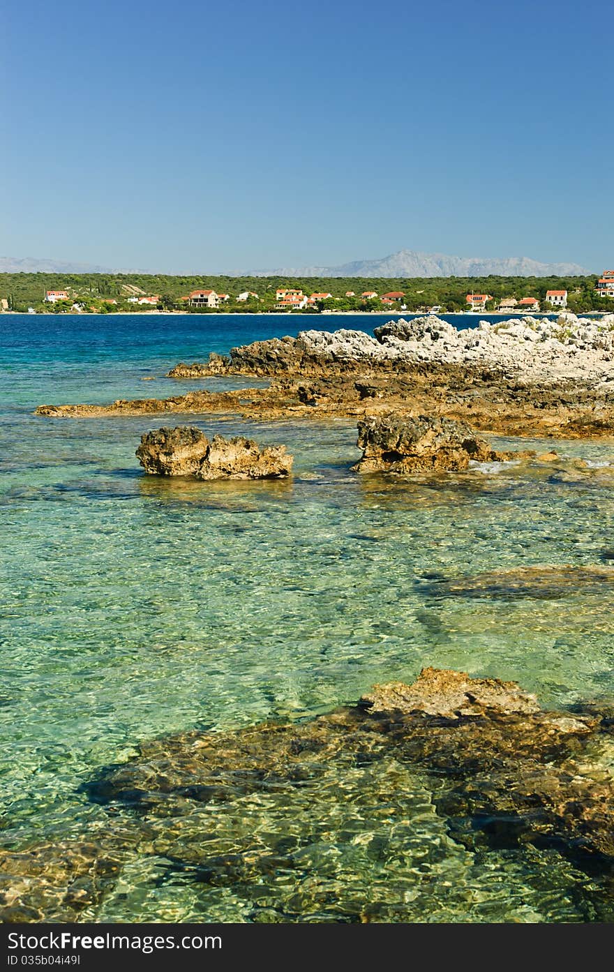 View over the rocky coastline in Loviste, at Peljesac Peninsula, Croatia