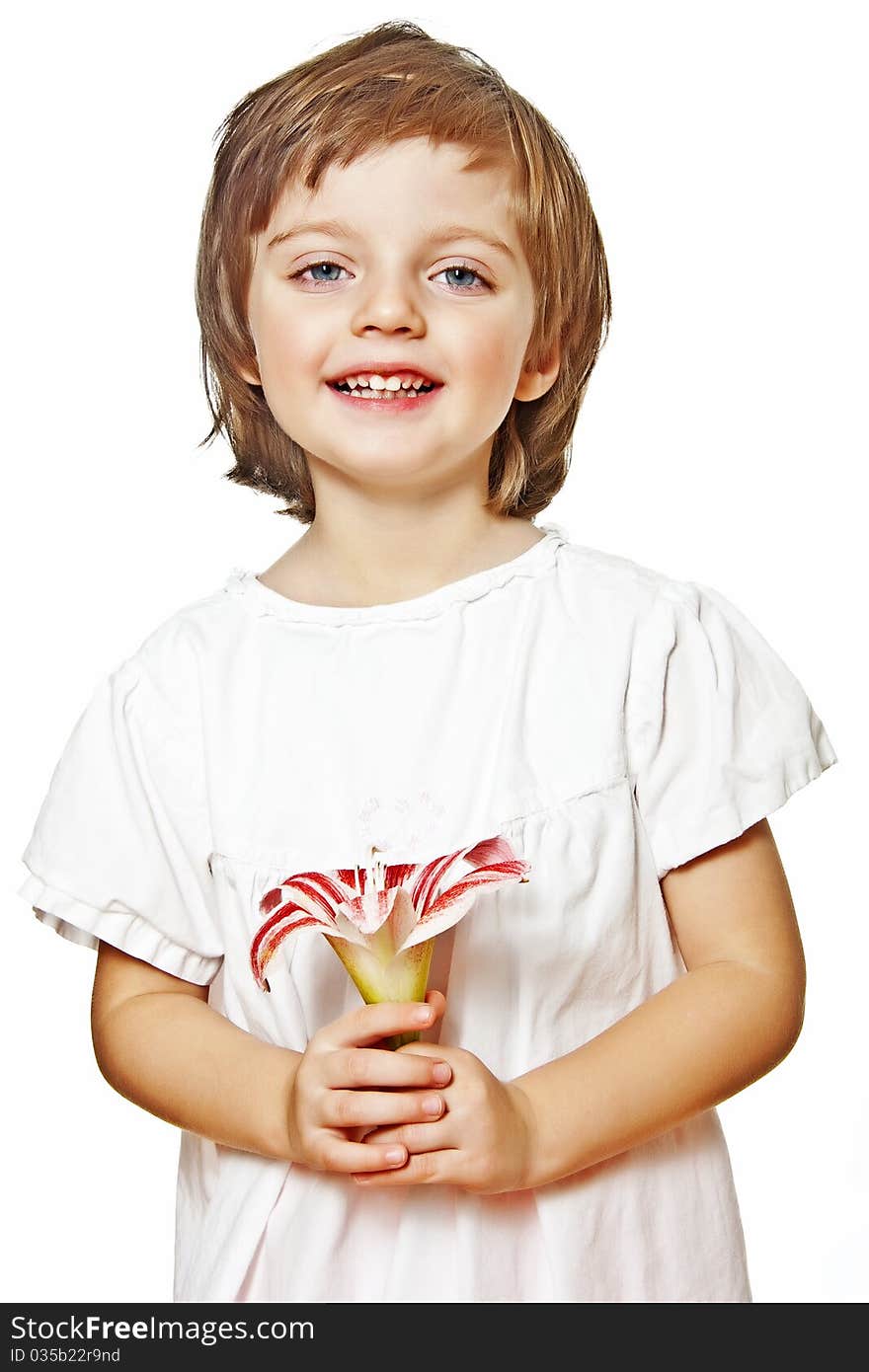 Little girl holding lilly flower