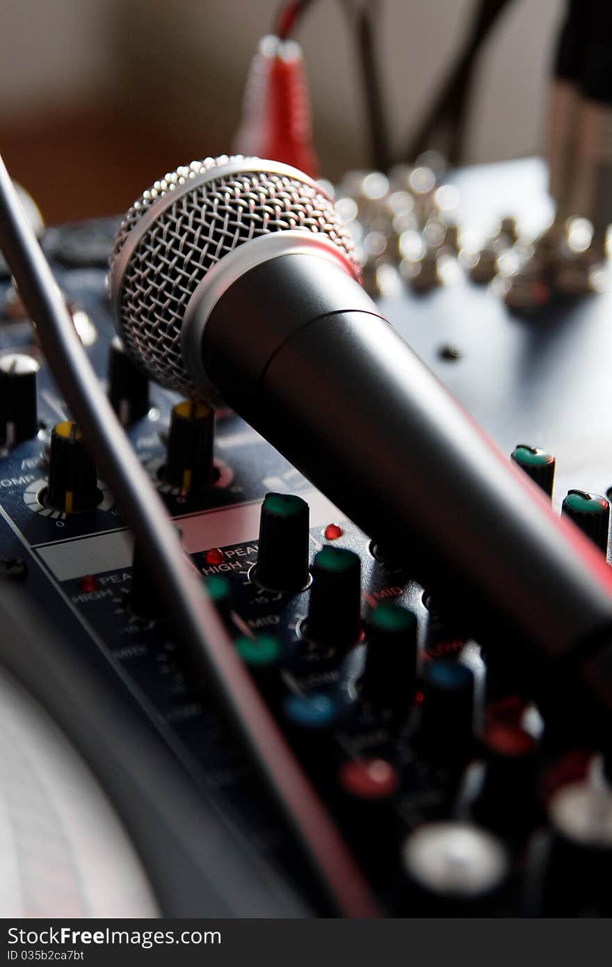 Vocal microphone on sound mixer