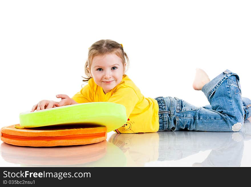 Beautiful Baby Girl  Lying On A Pillow