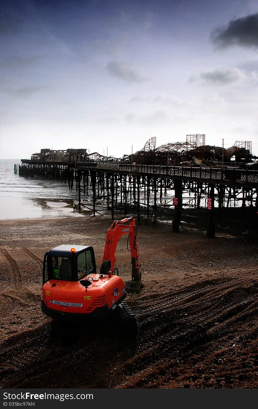 Damage and wreckage to Hasting Pier after the fire of October 5th 2010. Damage and wreckage to Hasting Pier after the fire of October 5th 2010