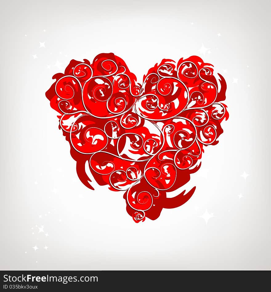 Heart shape, floral ornament for your design, illustration