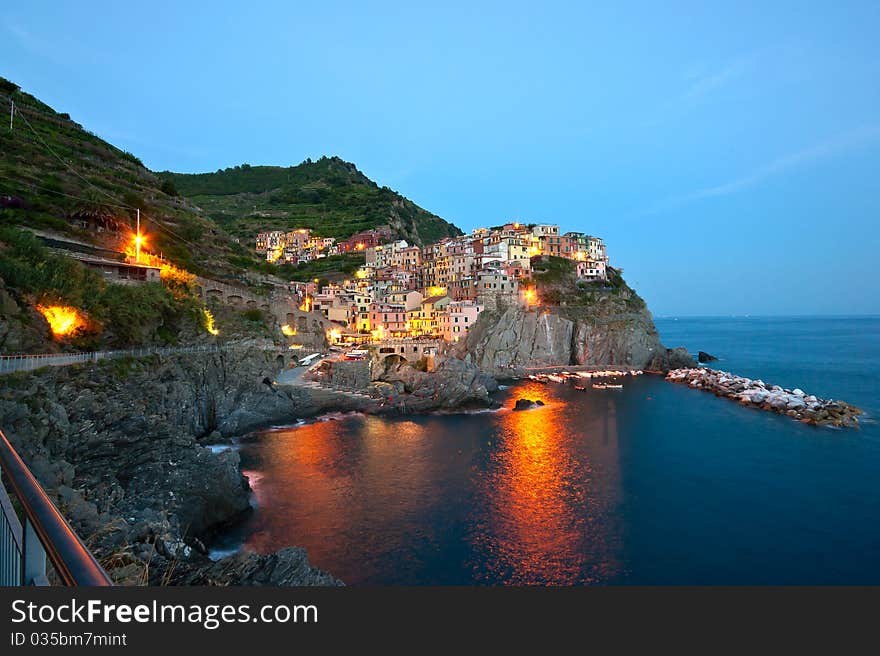 Small Town Manarola (Cinque Terre, Italy) after the sunset. Small Town Manarola (Cinque Terre, Italy) after the sunset