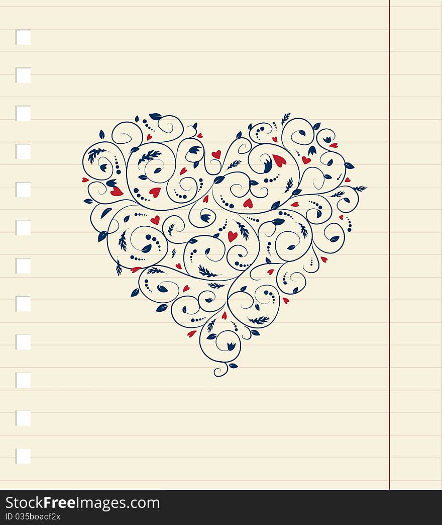 Heart shape, floral ornament for your design