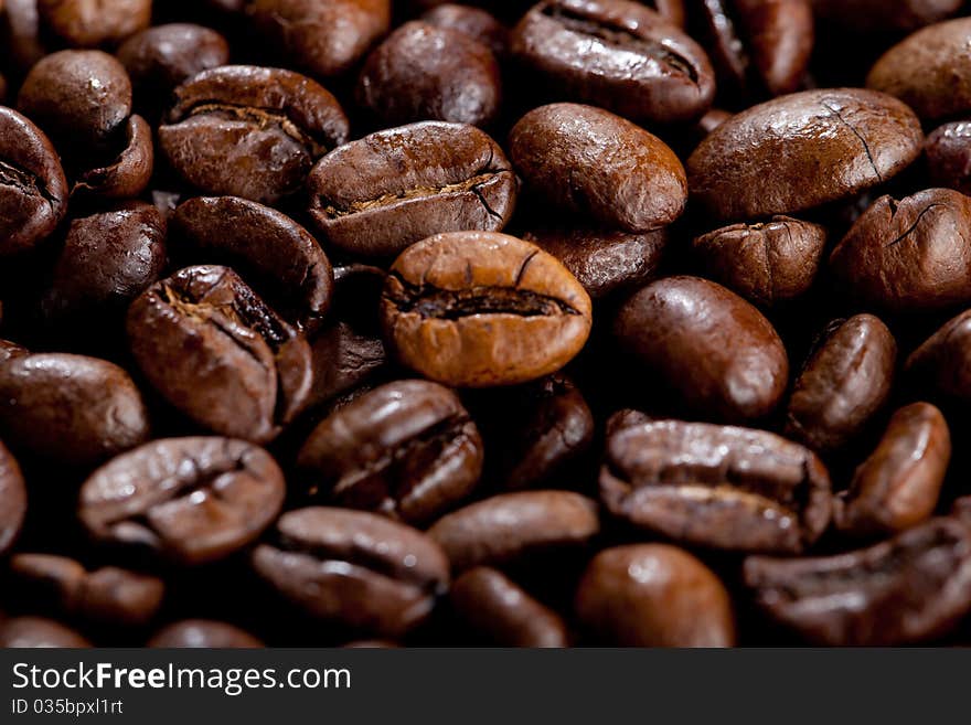 Close up view of some coffee beans