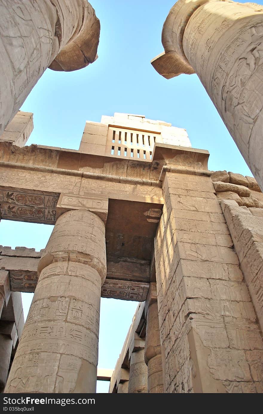 Stone pillars of Karnak temple in Egypt