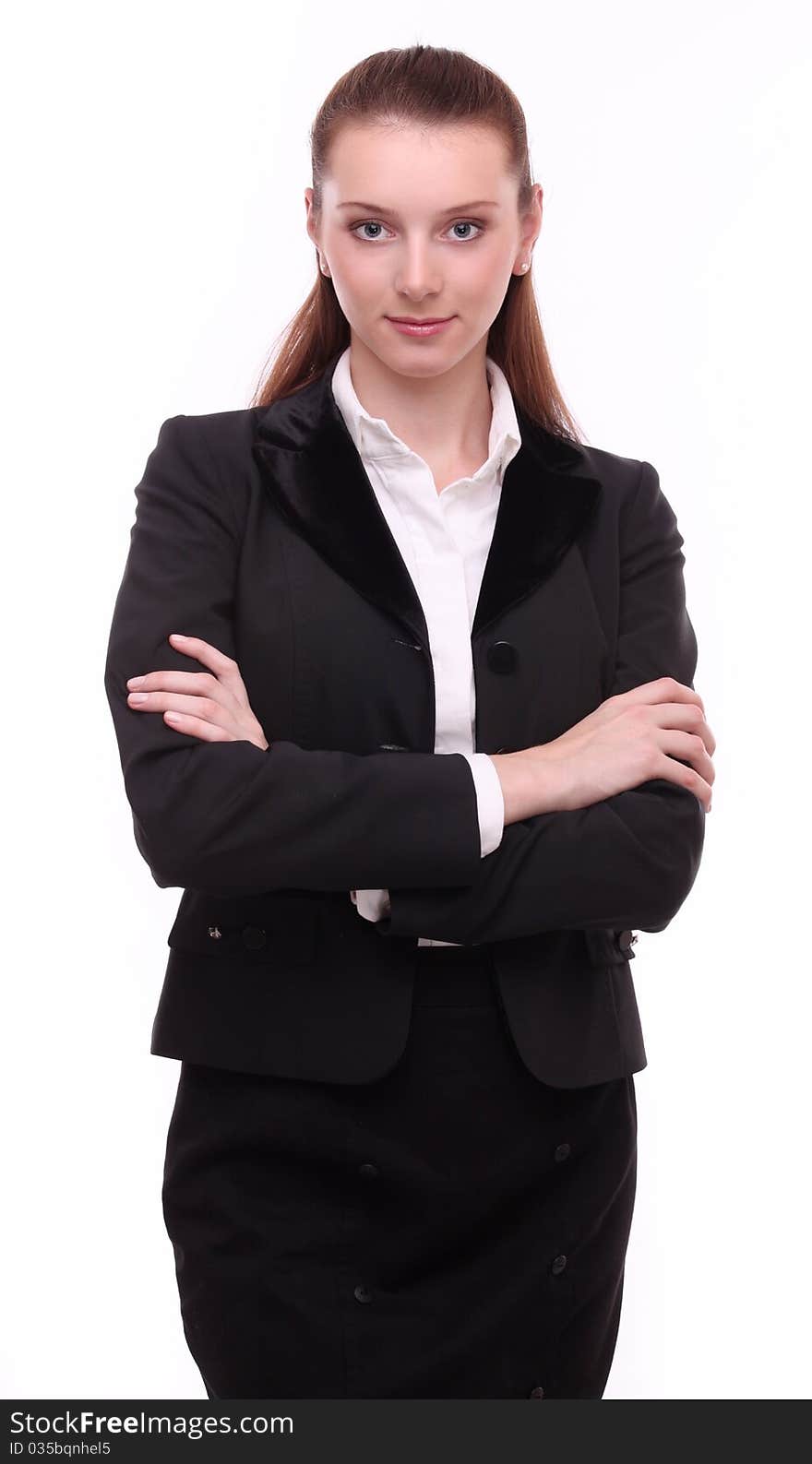 Portrait of confident young business woman. Isolated on a white background. Portrait of confident young business woman. Isolated on a white background.