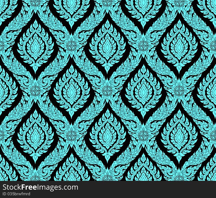 Blue and black thai art wall paper