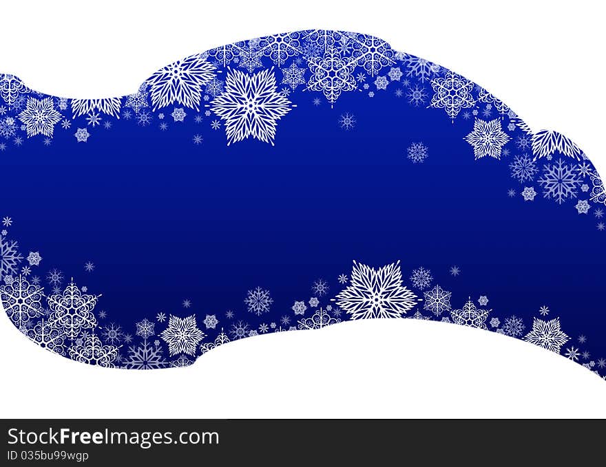 Abstract snowflakes in the blue background as a blank or frame. Abstract snowflakes in the blue background as a blank or frame