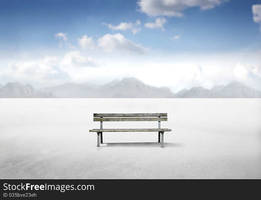 Wooden park bench in a desert. Wooden park bench in a desert