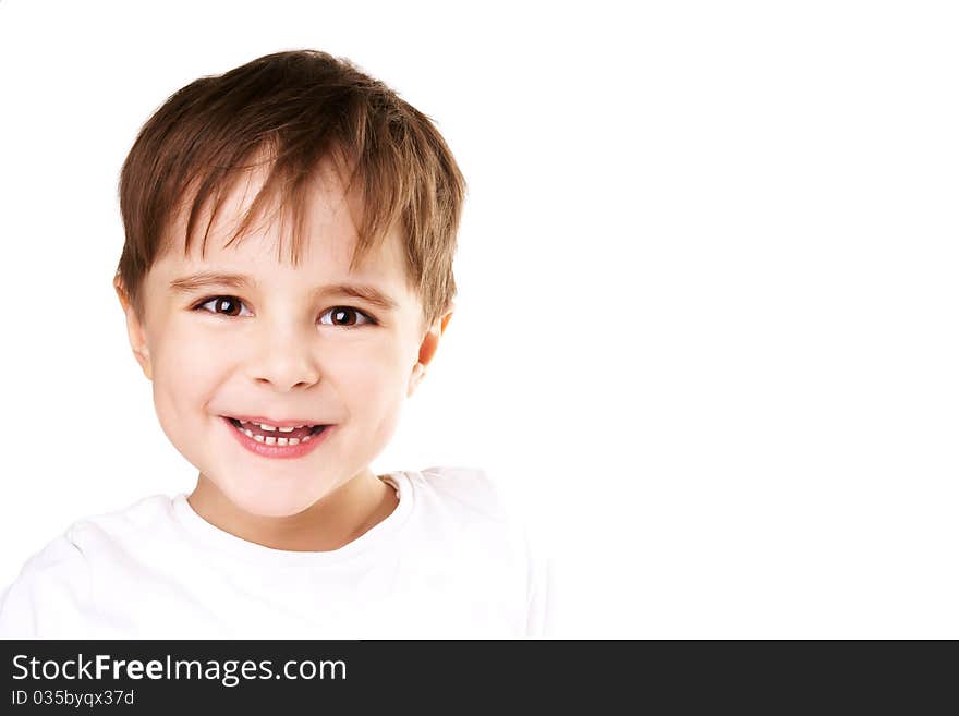 Portrait of happy joyful beautiful little boy isolated on white background. Portrait of happy joyful beautiful little boy isolated on white background