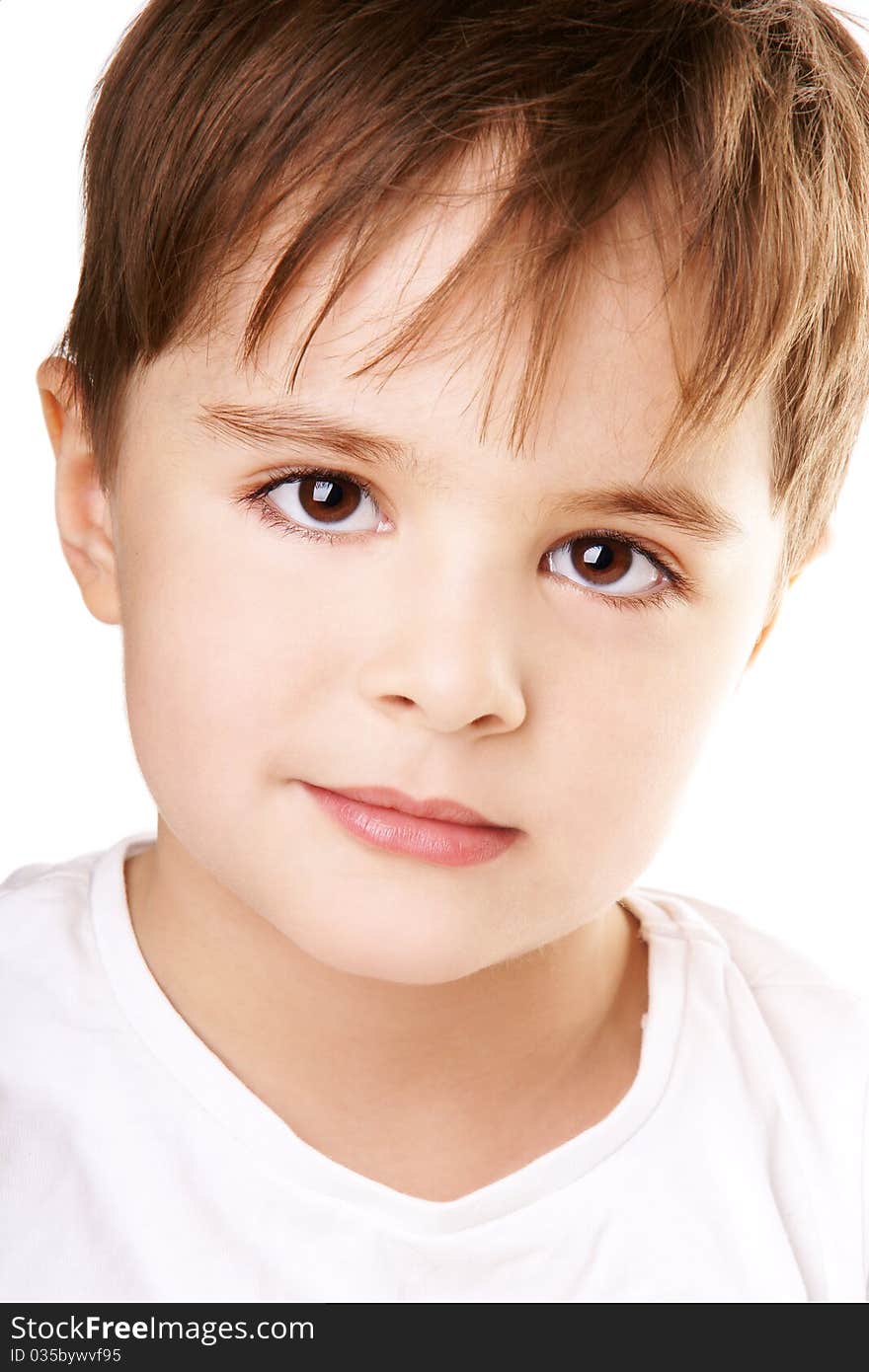 Close-up portrait of beautiful smiling little boy isolated on white background. Close-up portrait of beautiful smiling little boy isolated on white background