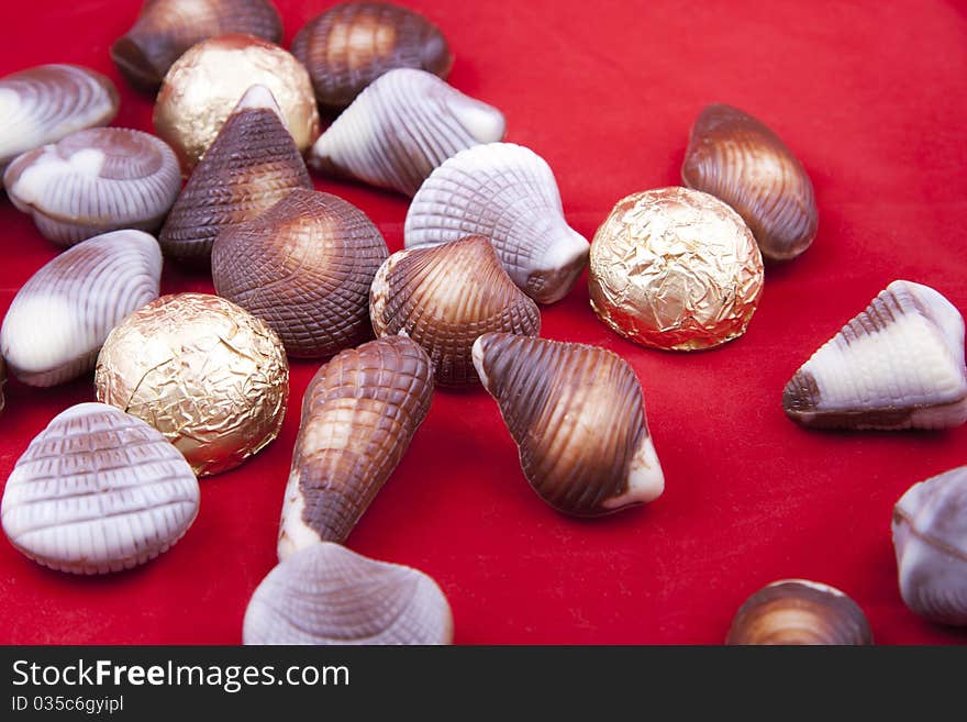 Chocolate sweets in shape of shells