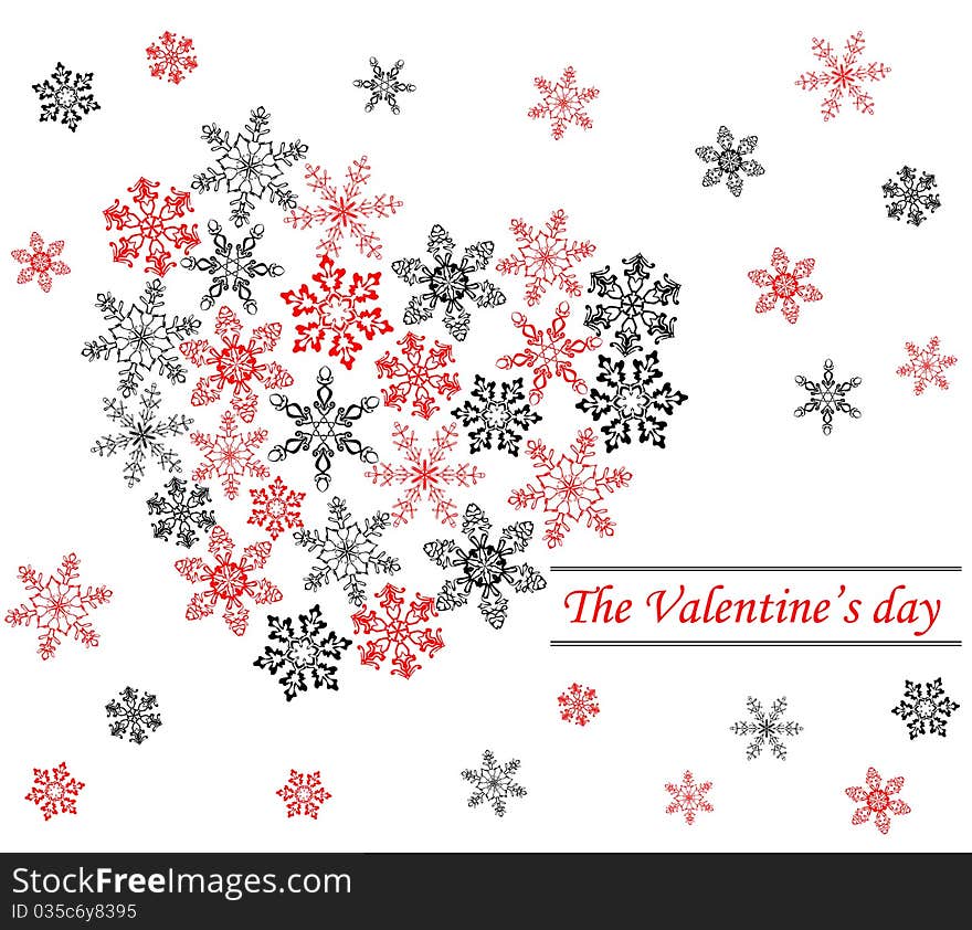 Heart from snowflakes. Valentine's day background.